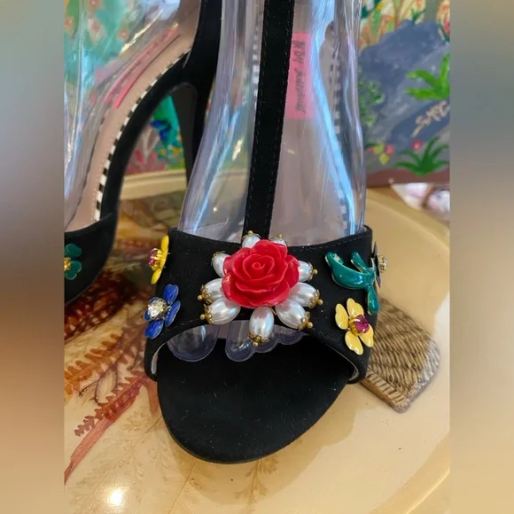 Betsey Johnson Lenox T-Strap Dress Sandals, High Heels, Blk, Multi Color, 8.5 - Picture 2 of 16